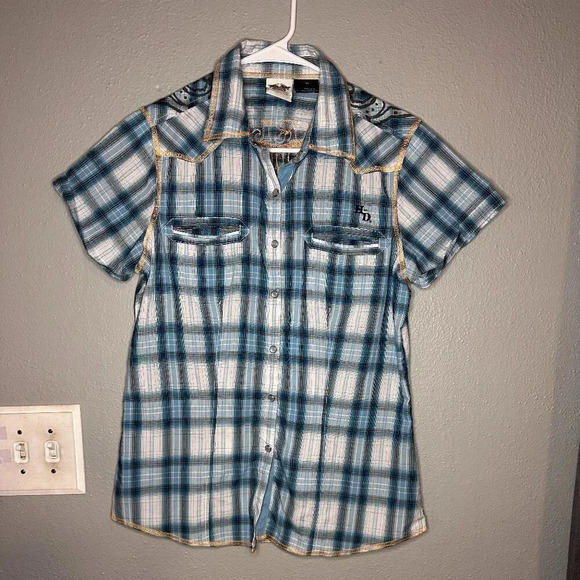 HARLEY DAVIDSON Shirt Women's M Embroidery Button Up - GREAT CONDITION - Picture 3 of 8
